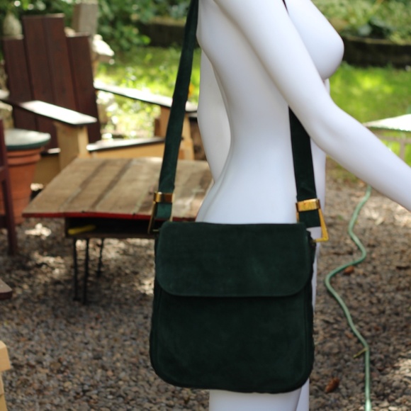 Vintage Suede Leather Gorgeous Green Bag - Picture 4 of 13
